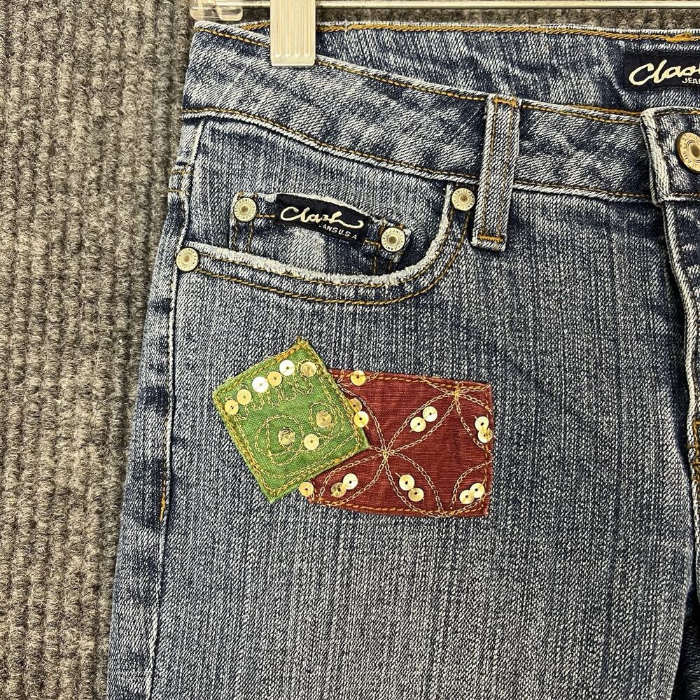 Rare Y2K Clash Patchwork Boot Cut Jeans Size 3 Festival 90's Boho Hippie Artsy - Picture 5 of 15